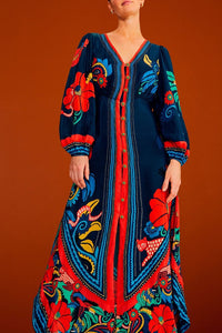 MEDIA OFF LINE_Robe midi Vintage Forest - Bleu