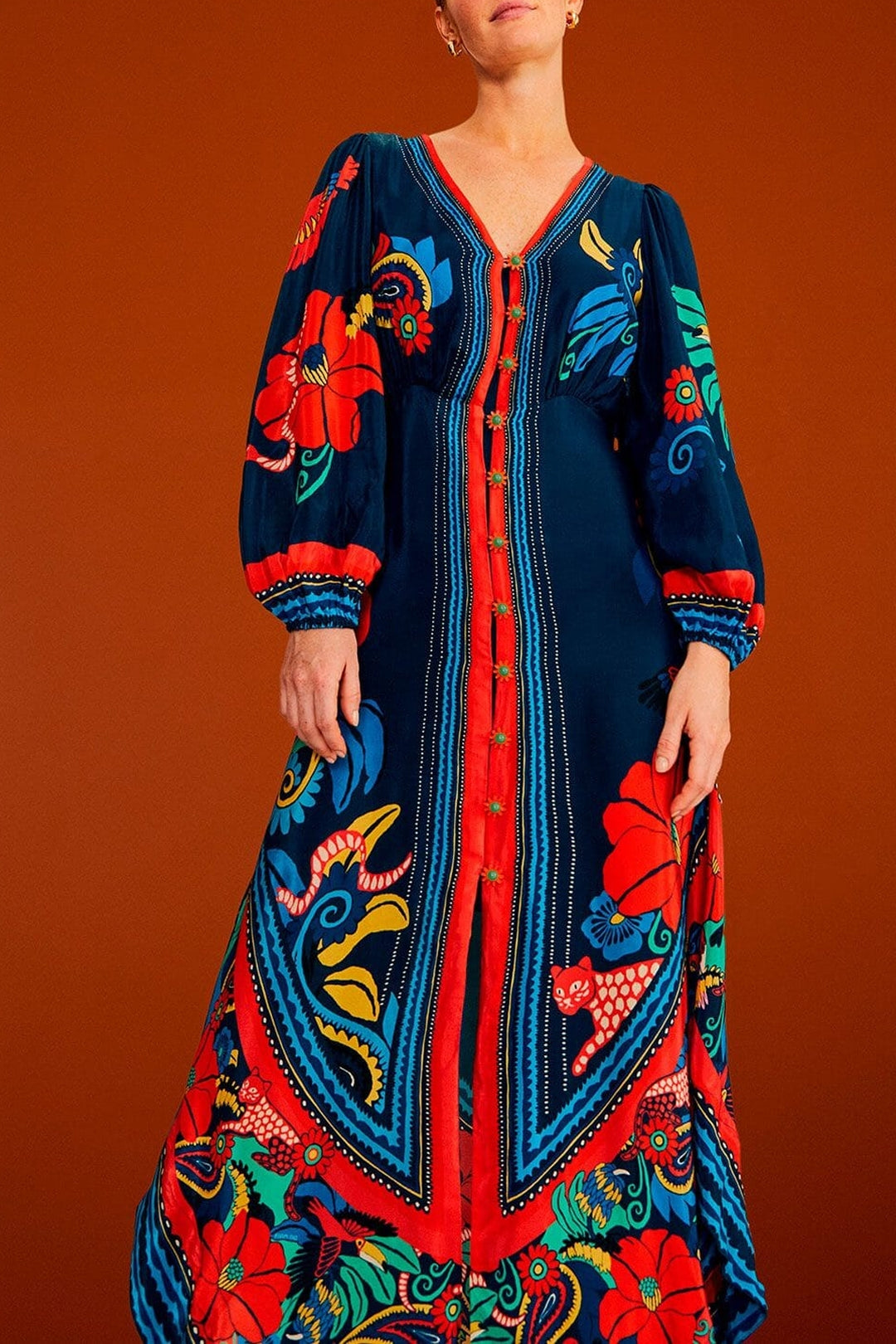 MEDIA OFF LINE_Robe midi Vintage Forest - Bleu