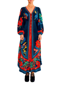 MEDIA OFF LINE_Robe midi Vintage Forest - Bleu