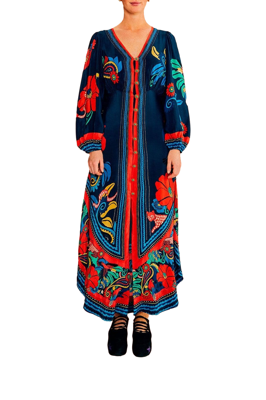 MEDIA OFF LINE_Robe midi Vintage Forest - Bleu