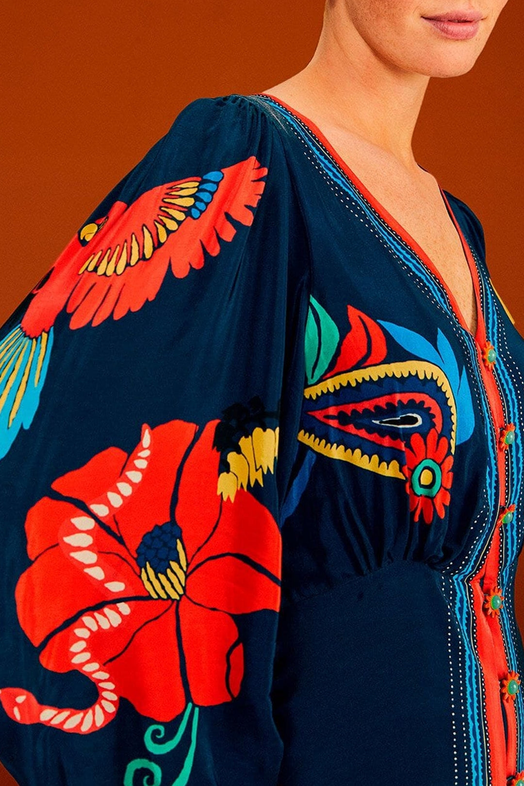 MEDIA OFF LINE_Robe midi Vintage Forest - Bleu