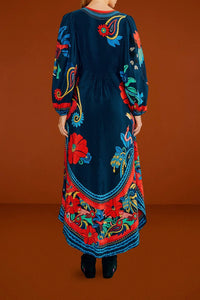 MEDIA OFF LINE_Robe midi Vintage Forest - Bleu