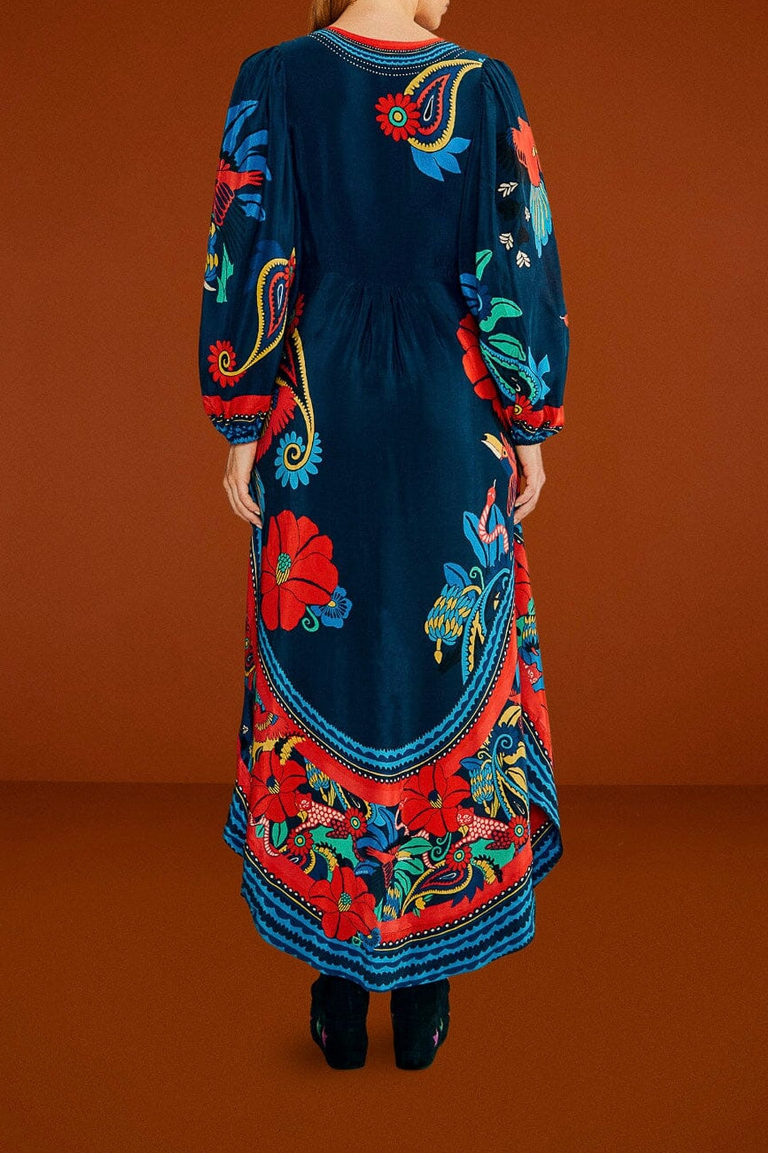 MEDIA OFF LINE_Robe midi Vintage Forest - Bleu