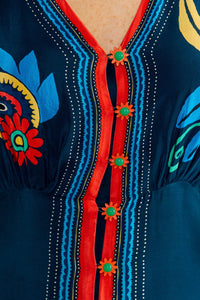 MEDIA OFF LINE_Robe midi Vintage Forest - Bleu