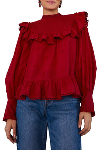 Blouse 3D Hearts à volants - Rouge
