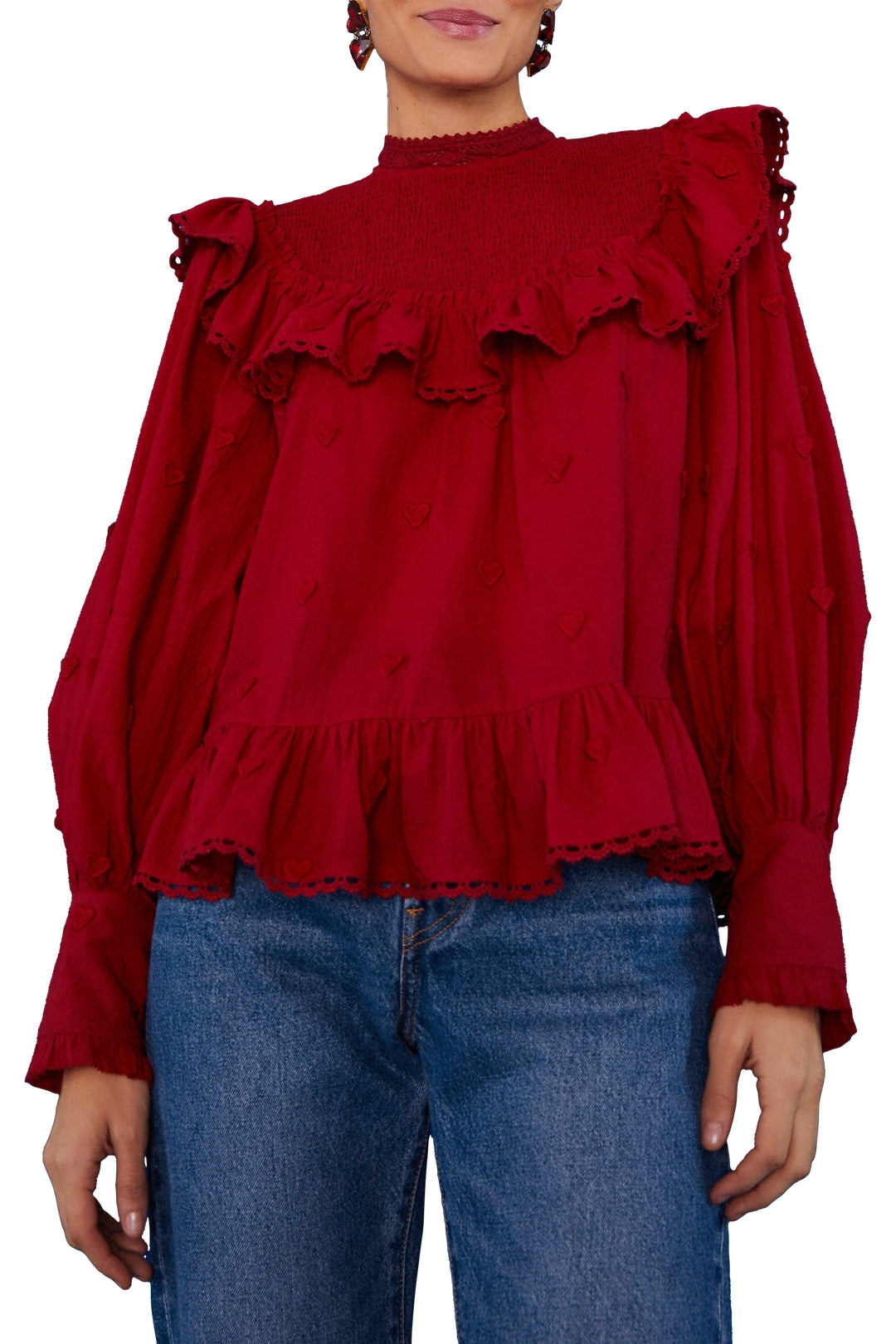 Blouse 3D Hearts à volants - Rouge