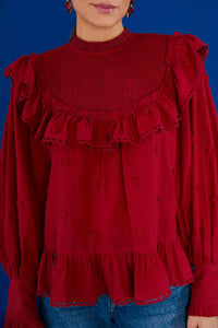 Blouse 3D Hearts à volants - Rouge