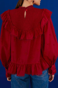 Blouse 3D Hearts à volants - Rouge