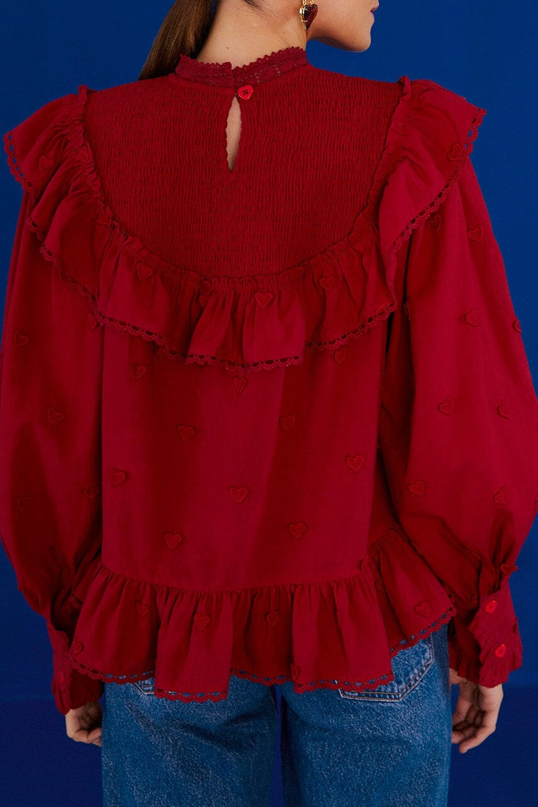 Blouse 3D Hearts à volants - Rouge