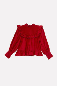 Blouse 3D Hearts à volants - Rouge
