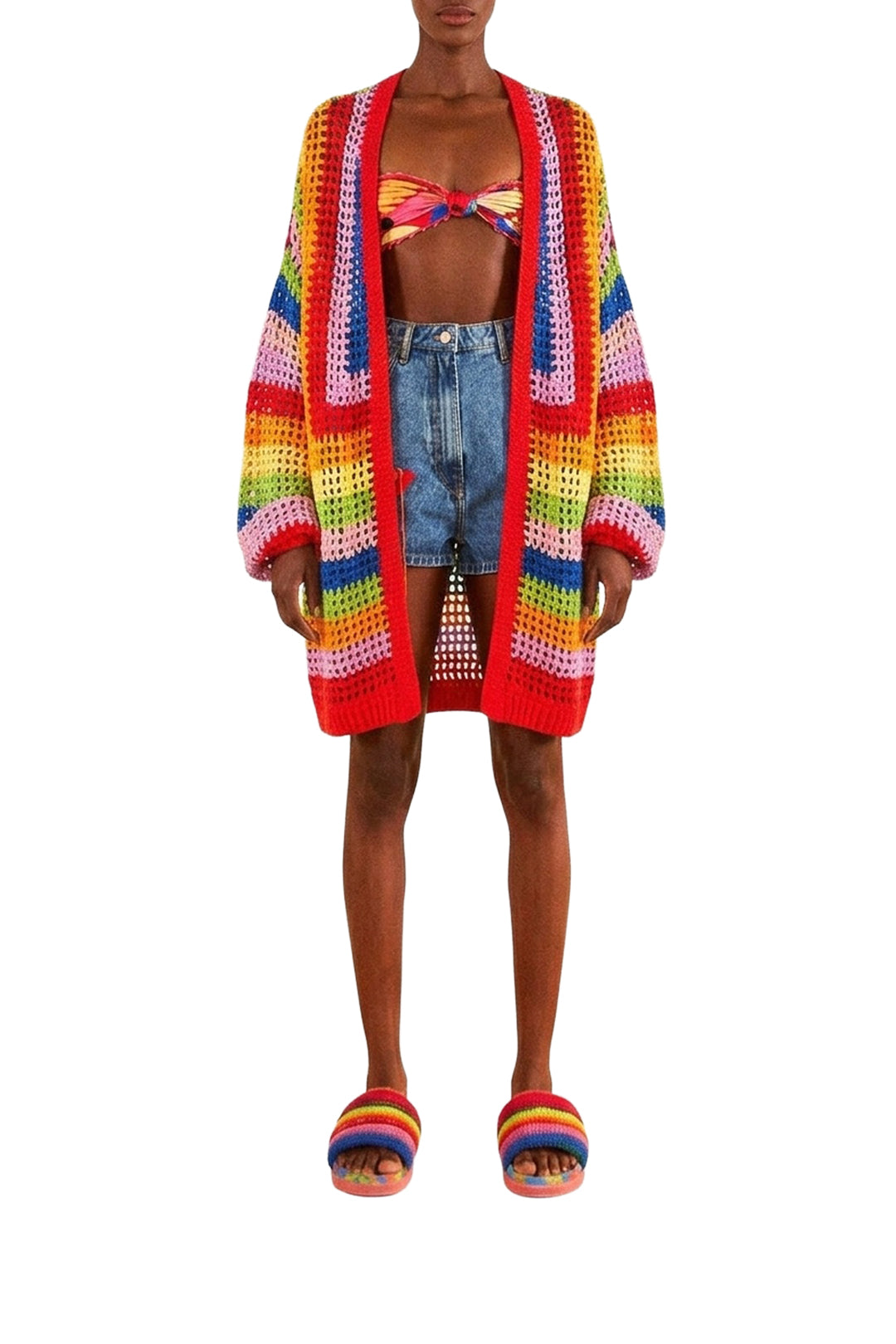 Short Colorful Birds en denim - Bleu