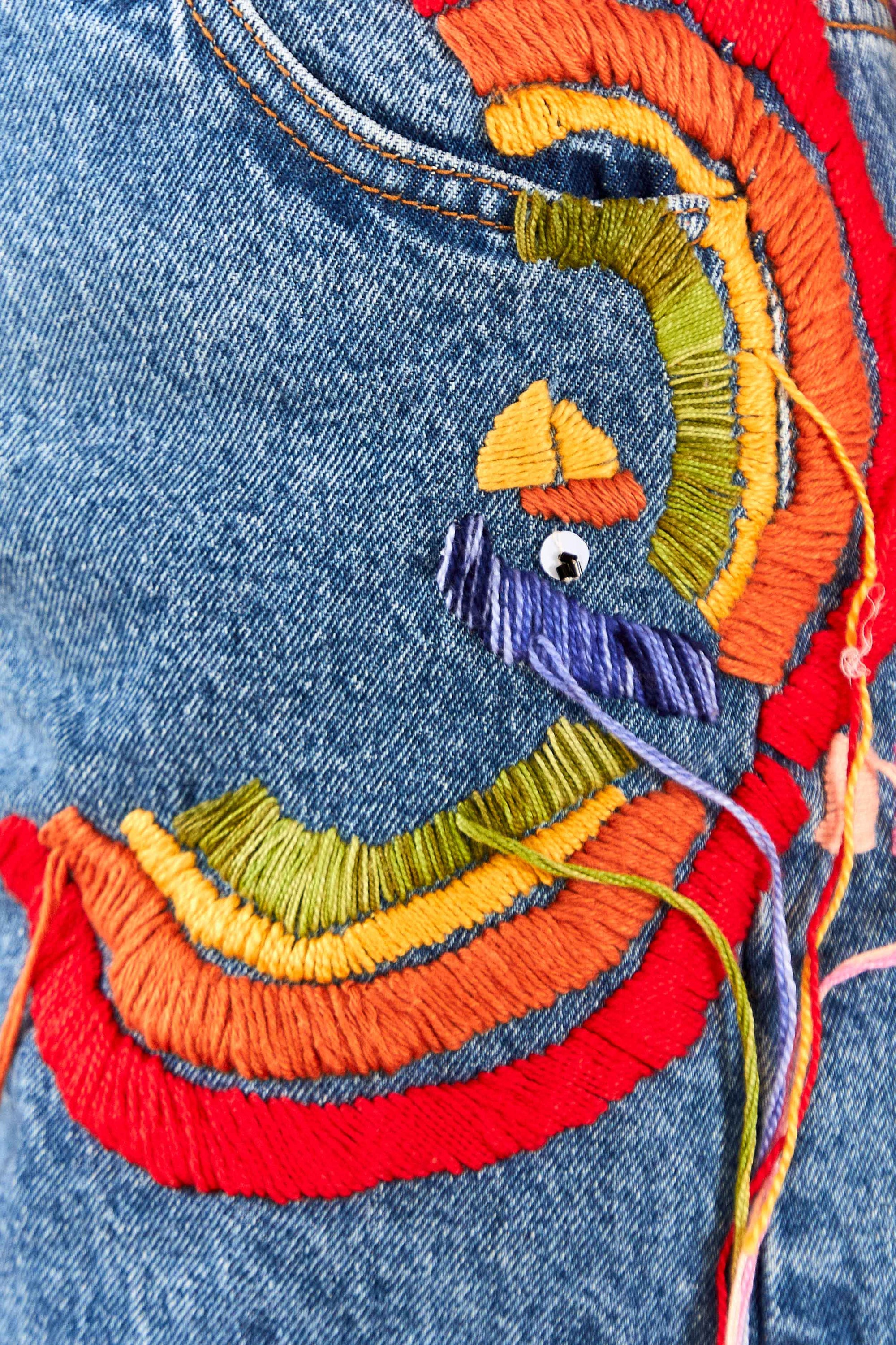 Short Colorful Birds en denim - Bleu