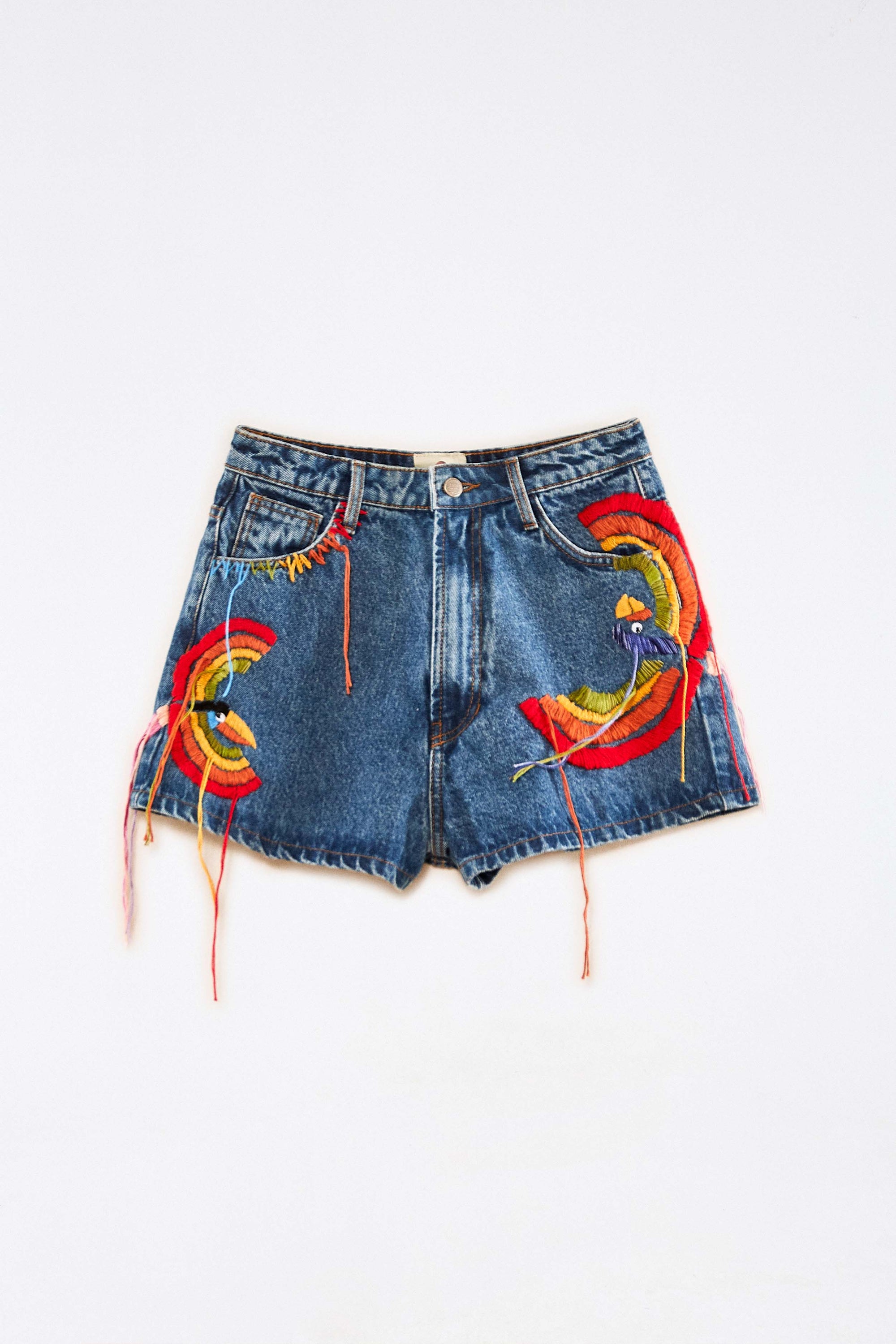 Short Colorful Birds en denim - Bleu