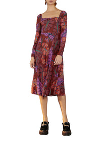 MEDIA OFF LINE_Robe midi Delicate Leaves - Bordeaux