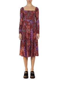 Robe midi Delicate Leaves - Bordeaux