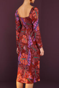 MEDIA OFF LINE_Robe midi Delicate Leaves - Bordeaux