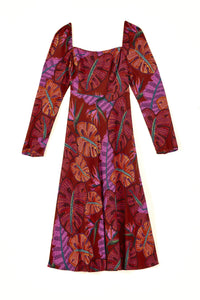 MEDIA OFF LINE_Robe midi Delicate Leaves - Bordeaux