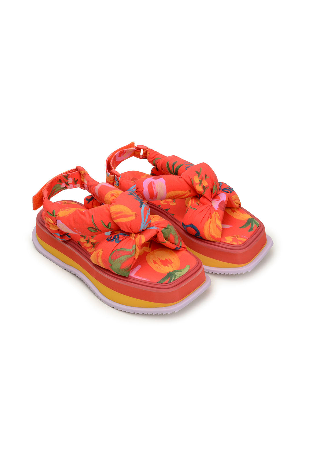 Flat sandals with cotton pattern - Red