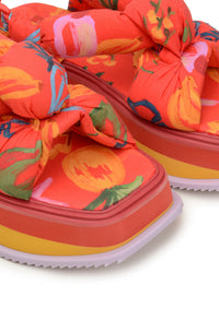 Flat sandals with cotton pattern - Red