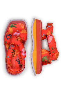 Flat sandals with cotton pattern - Red