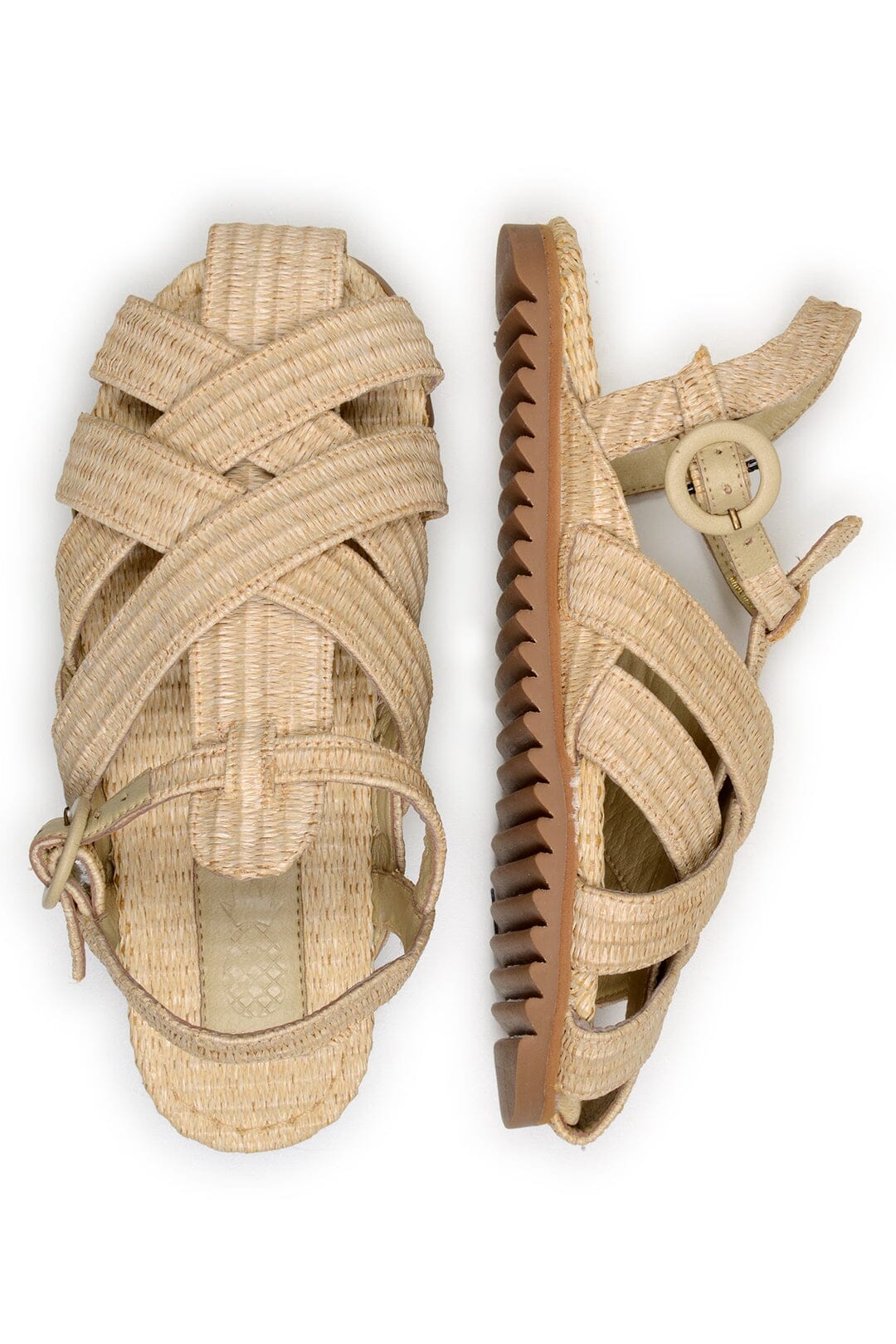 Zigzag raffia sandals - Beige