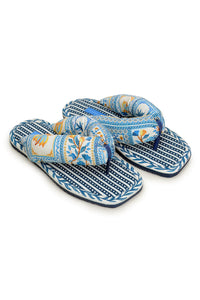 Tongs bouffantes à motif en coton mélangé - Bleu