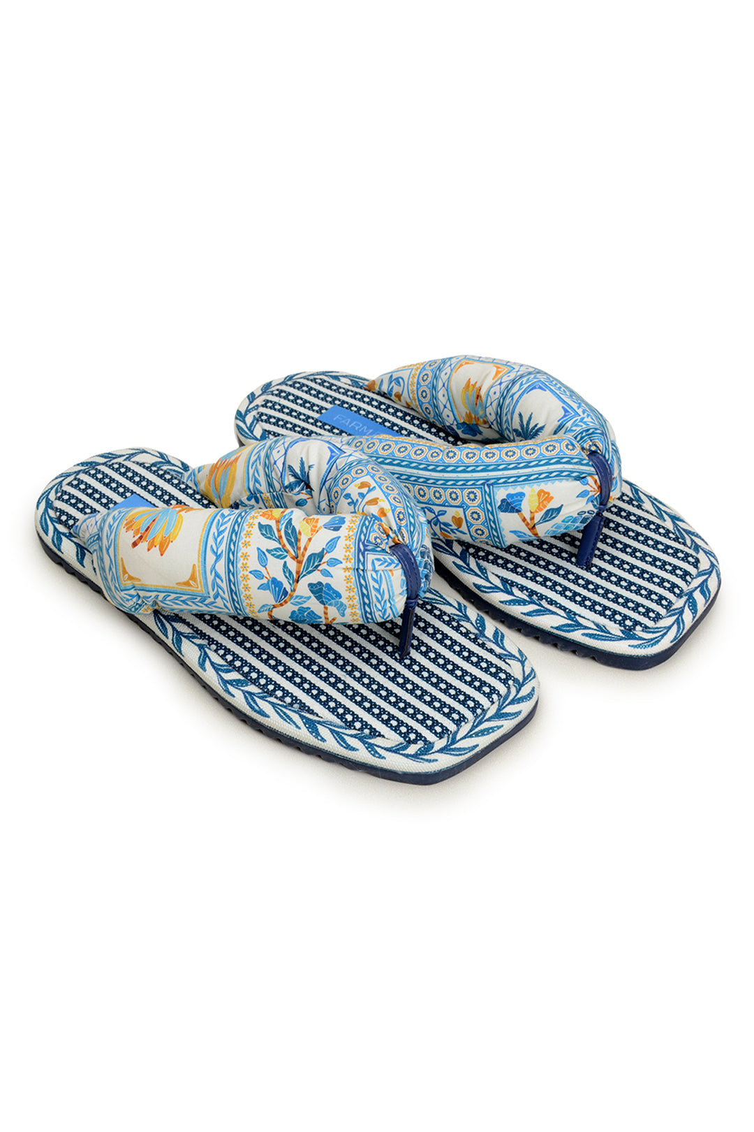 Tongs bouffantes à motif en coton mélangé - Bleu
