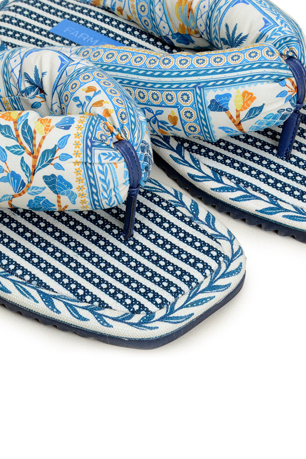 Tongs bouffantes à motif en coton mélangé - Bleu