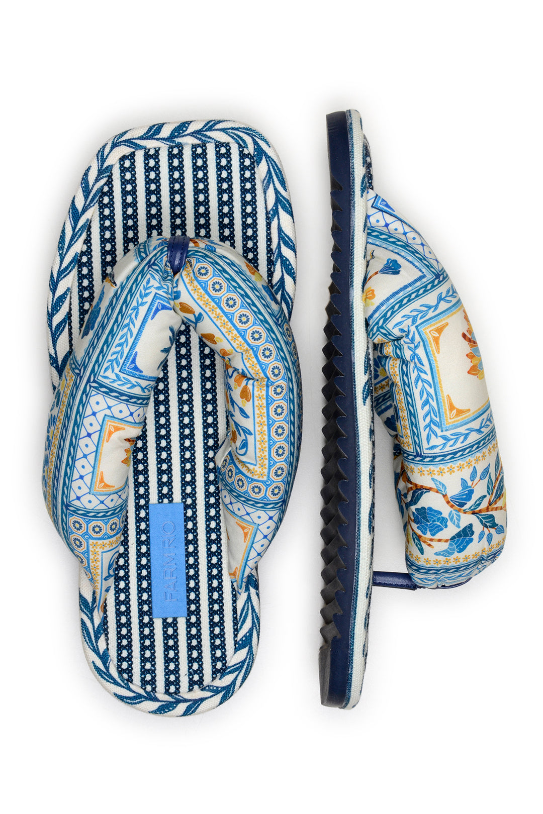 Tongs bouffantes à motif en coton mélangé - Bleu