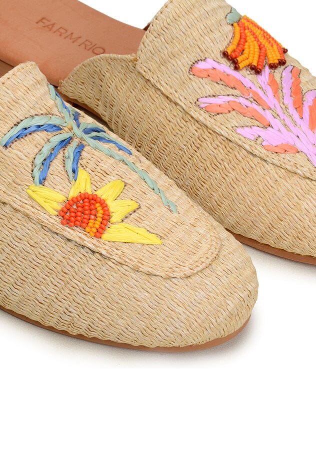 Mules Tropical en raphia - Beige
