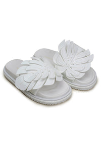 Monstera Mules with yoke - White