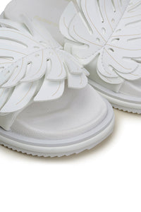 Monstera Mules with yoke - White