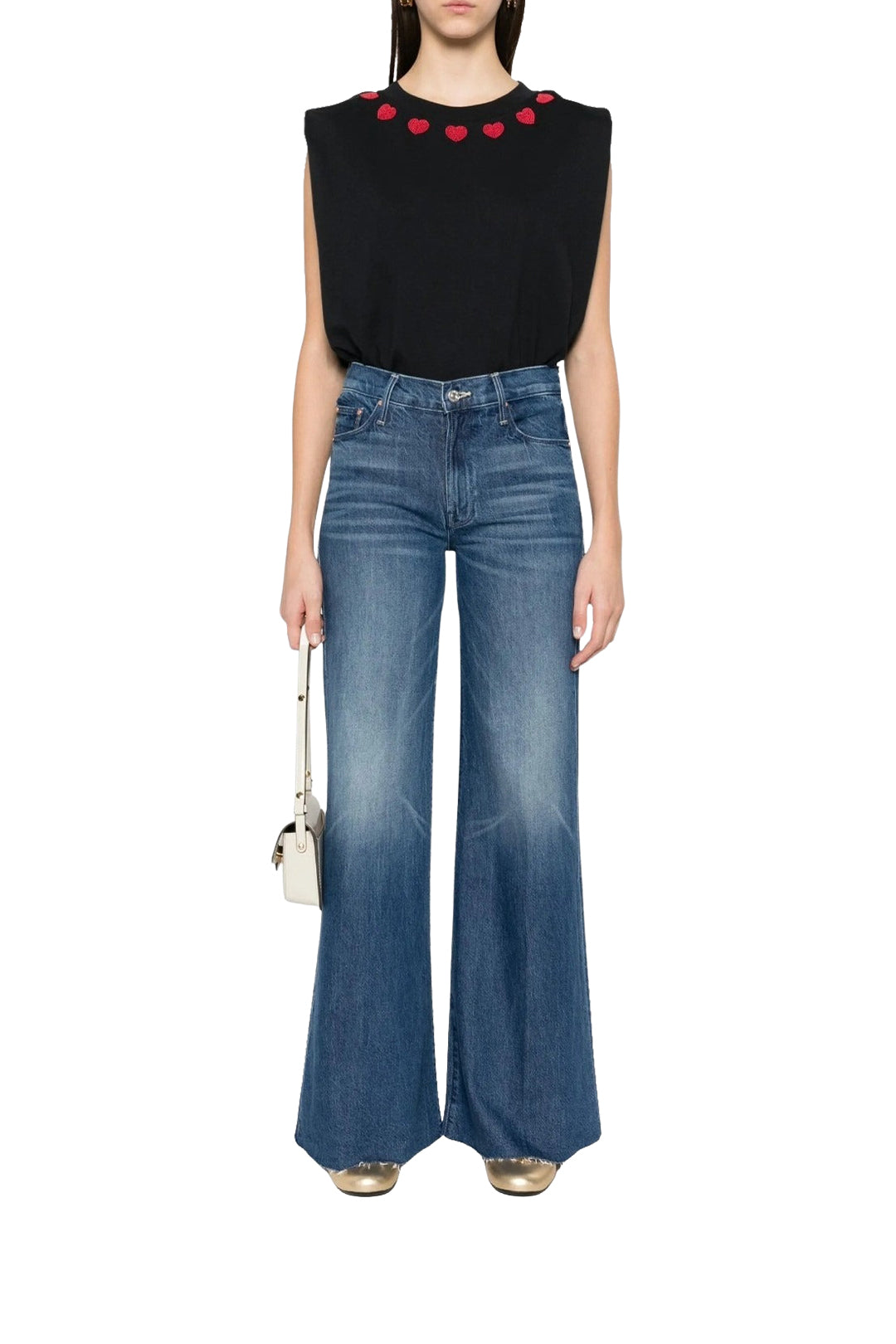 Hearts beaded cotton T-shirt - Black