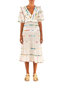 Robe midi à imprimés en coton - Blanc