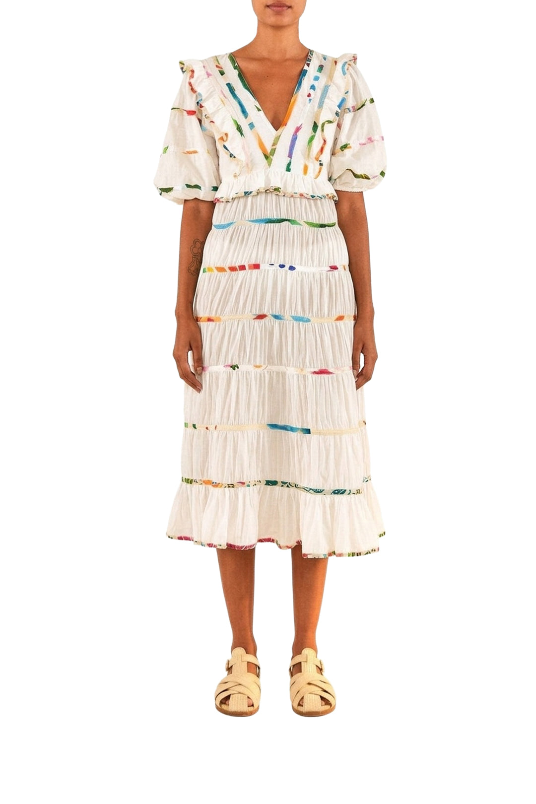 Robe midi à imprimés en coton - Blanc