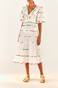 Robe midi à imprimés en coton - Blanc