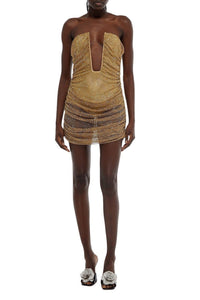 Gold // Rhinestone embroidered mesh mini dress