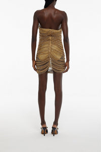 Gold // Rhinestone embroidered mesh mini dress