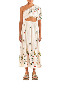 Robe longue brodée Pitanga en lin - Blanc