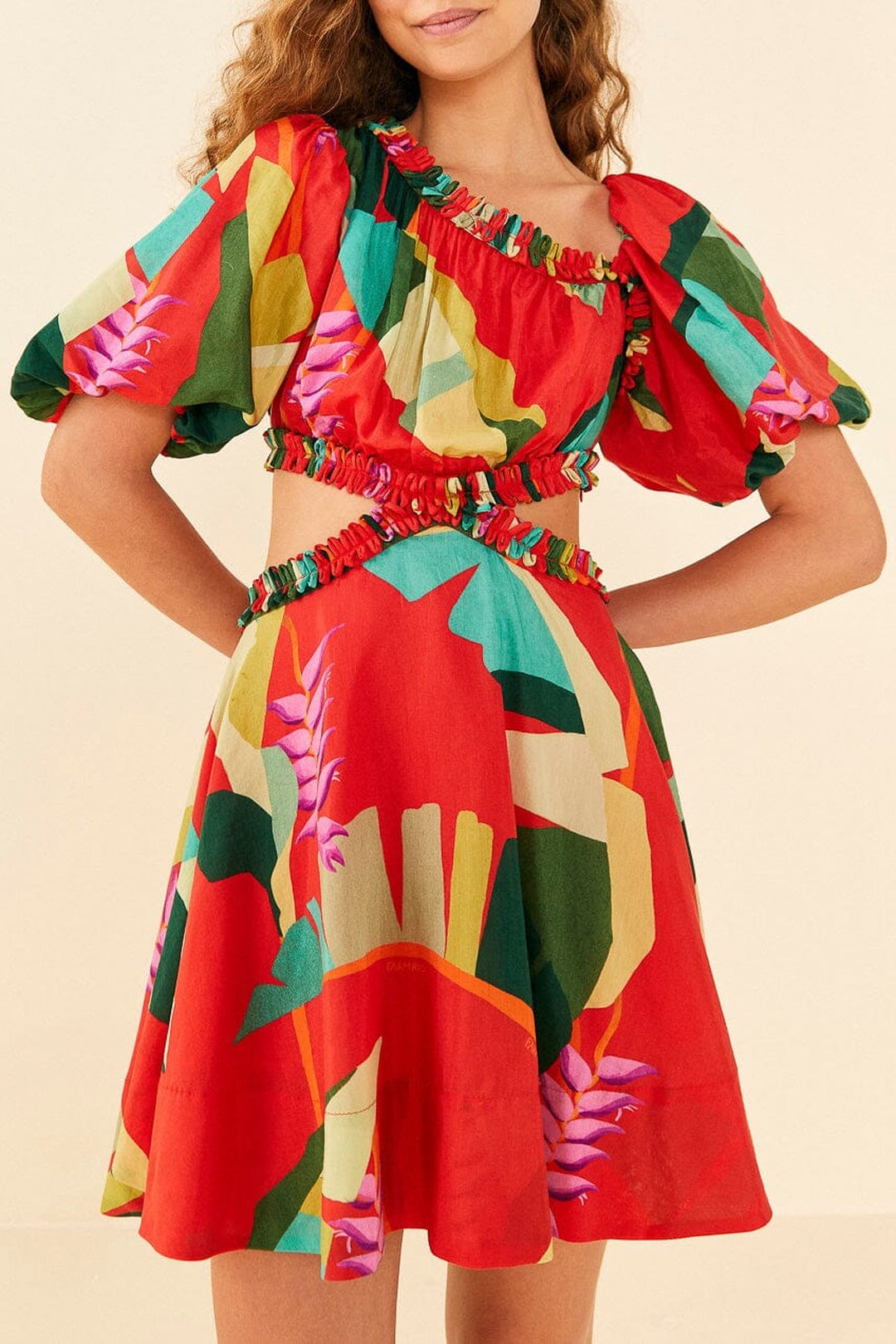 MEDIA OFF LINE_Robe courte Héliconia en coton - Rouge