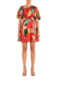 Robe courte Héliconia en coton - Rouge