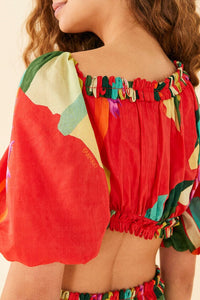 MEDIA OFF LINE_Robe courte Héliconia en coton - Rouge