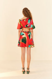 MEDIA OFF LINE_Robe courte Héliconia en coton - Rouge