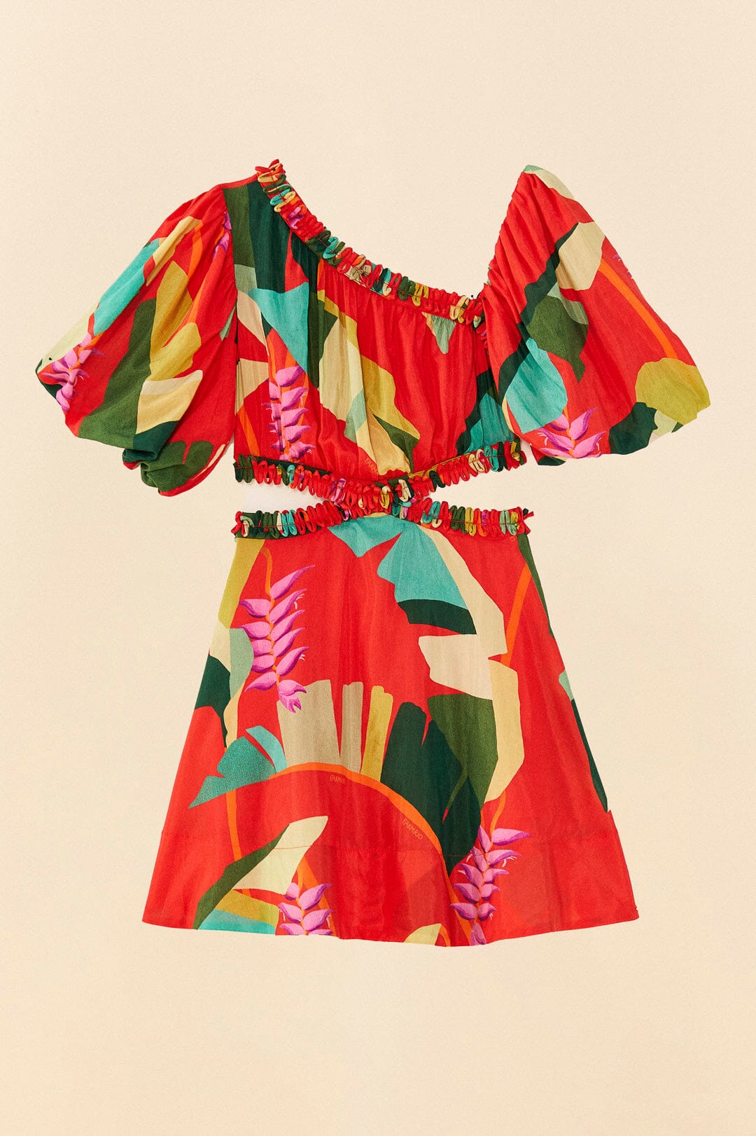 MEDIA OFF LINE_Robe courte Héliconia en coton - Rouge