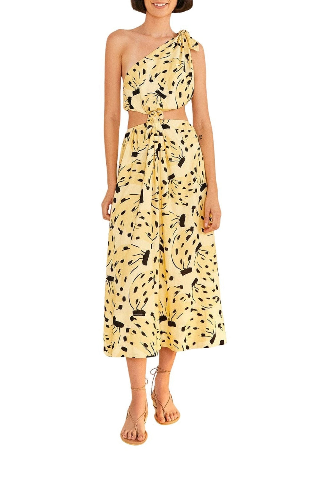MEDIA OFF LINE_Robe midi Banana bossa en lin - Jaune