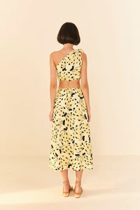 MEDIA OFF LINE_Robe midi Banana bossa en lin - Jaune