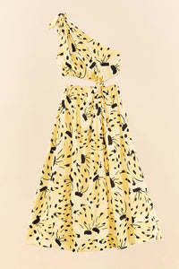 MEDIA OFF LINE_Robe midi Banana bossa en lin - Jaune