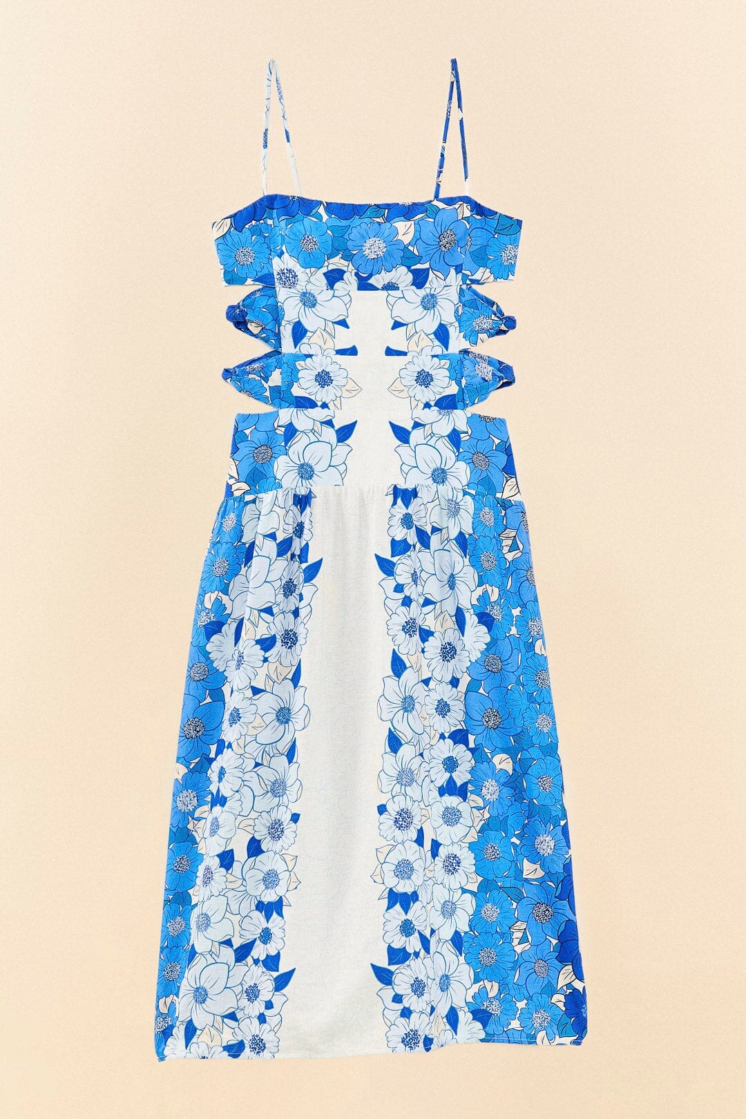 Robe midi Flower Stripes en lin - Bleu