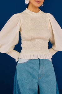 Blouse Lastex à manches bouffantes - Blanc