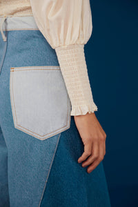 Blouse Lastex à manches bouffantes - Blanc